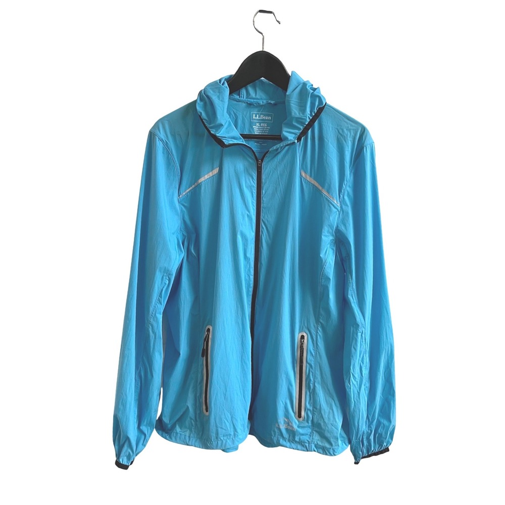 L.L. Bean Windbreaker Jacket Women XL Blue Gorpcore Full Zip Reflective Hooded